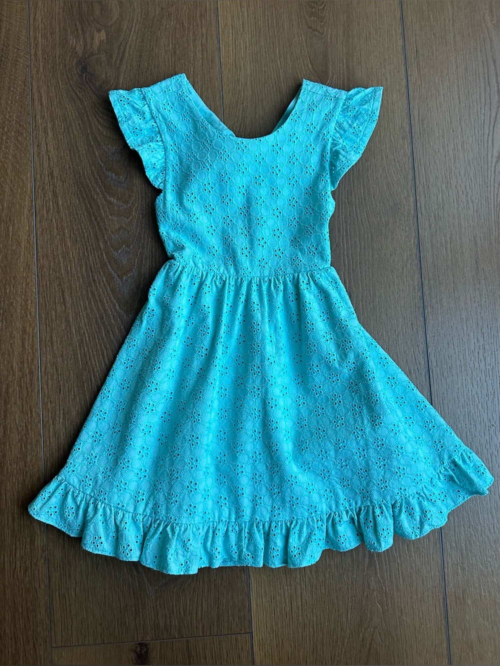 New Posh Peanut Teal Blue Eyelet Ruffle Dress